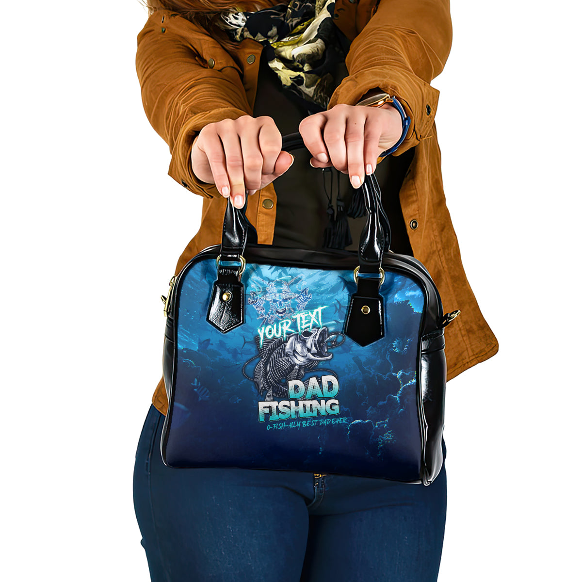 Personalized Father's Day Dad Fishing Skull Fisherman Shoulder Handbag O Fish Ally Best Dad Ever