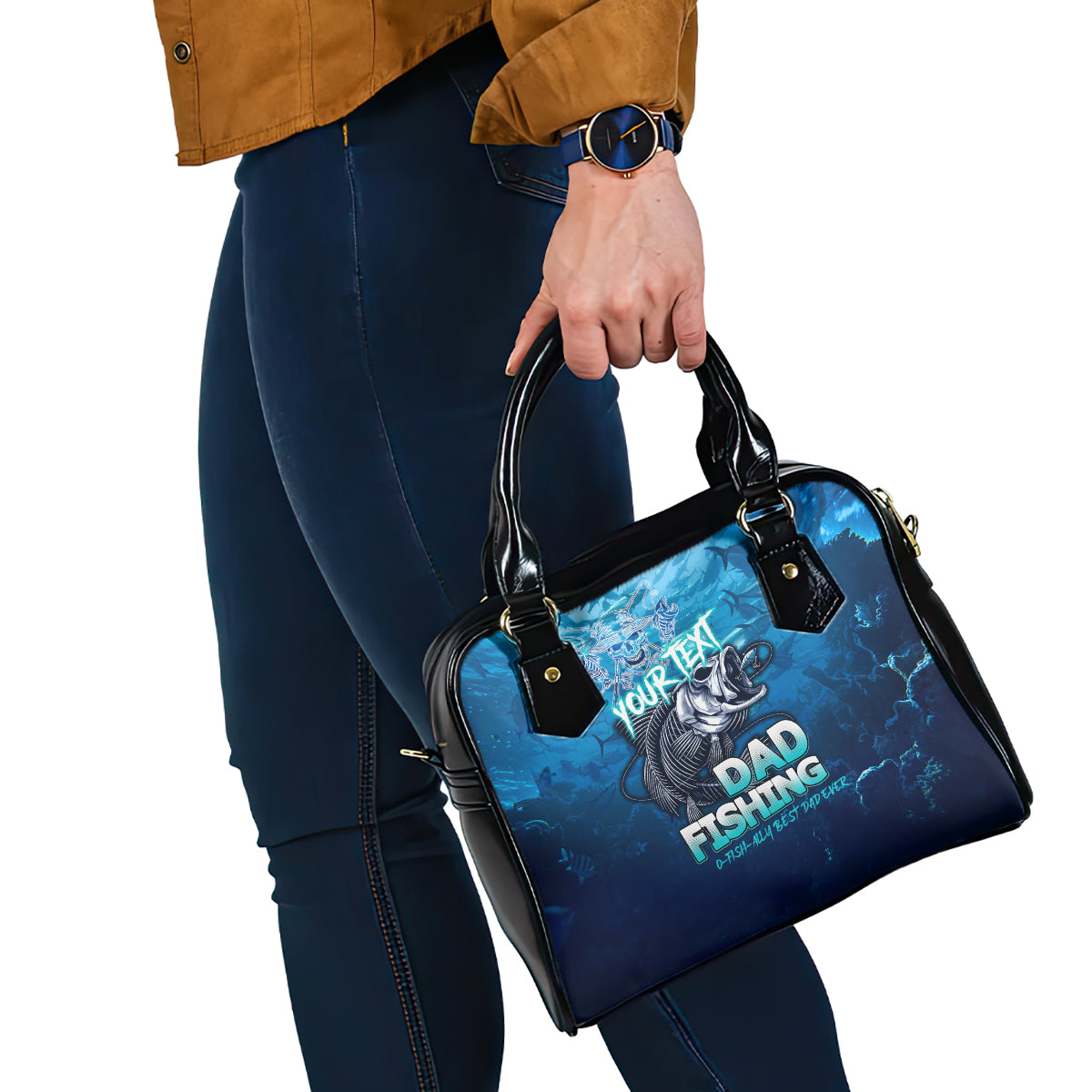 Personalized Father's Day Dad Fishing Skull Fisherman Shoulder Handbag O Fish Ally Best Dad Ever