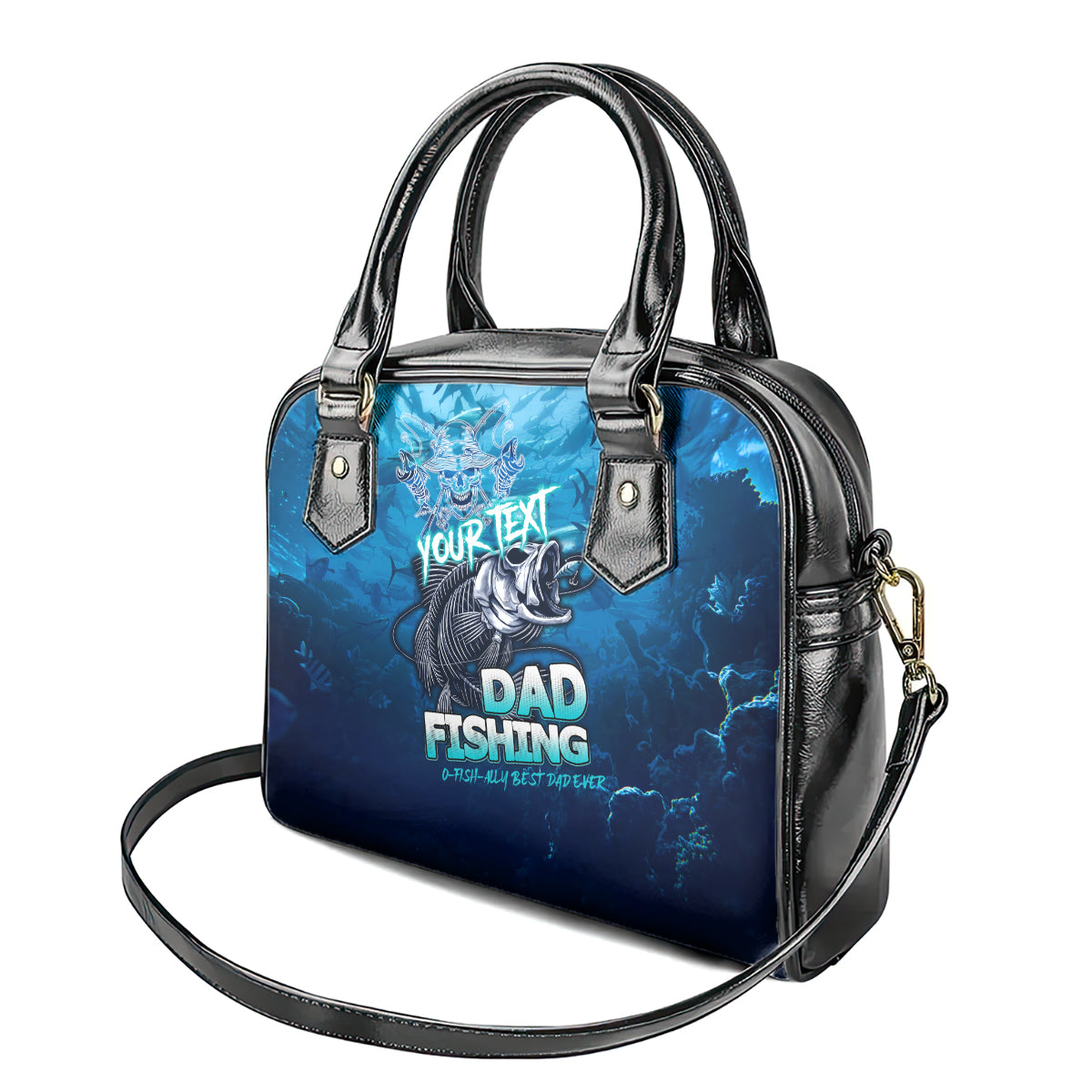 Personalized Father's Day Dad Fishing Skull Fisherman Shoulder Handbag O Fish Ally Best Dad Ever