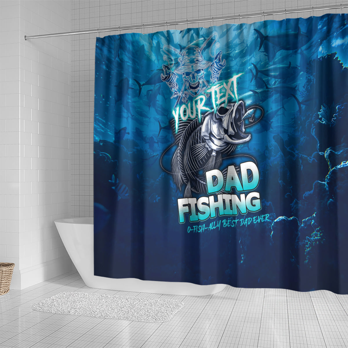Personalized Father's Day Dad Fishing Skull Fisherman Shower Curtain O Fish Ally Best Dad Ever