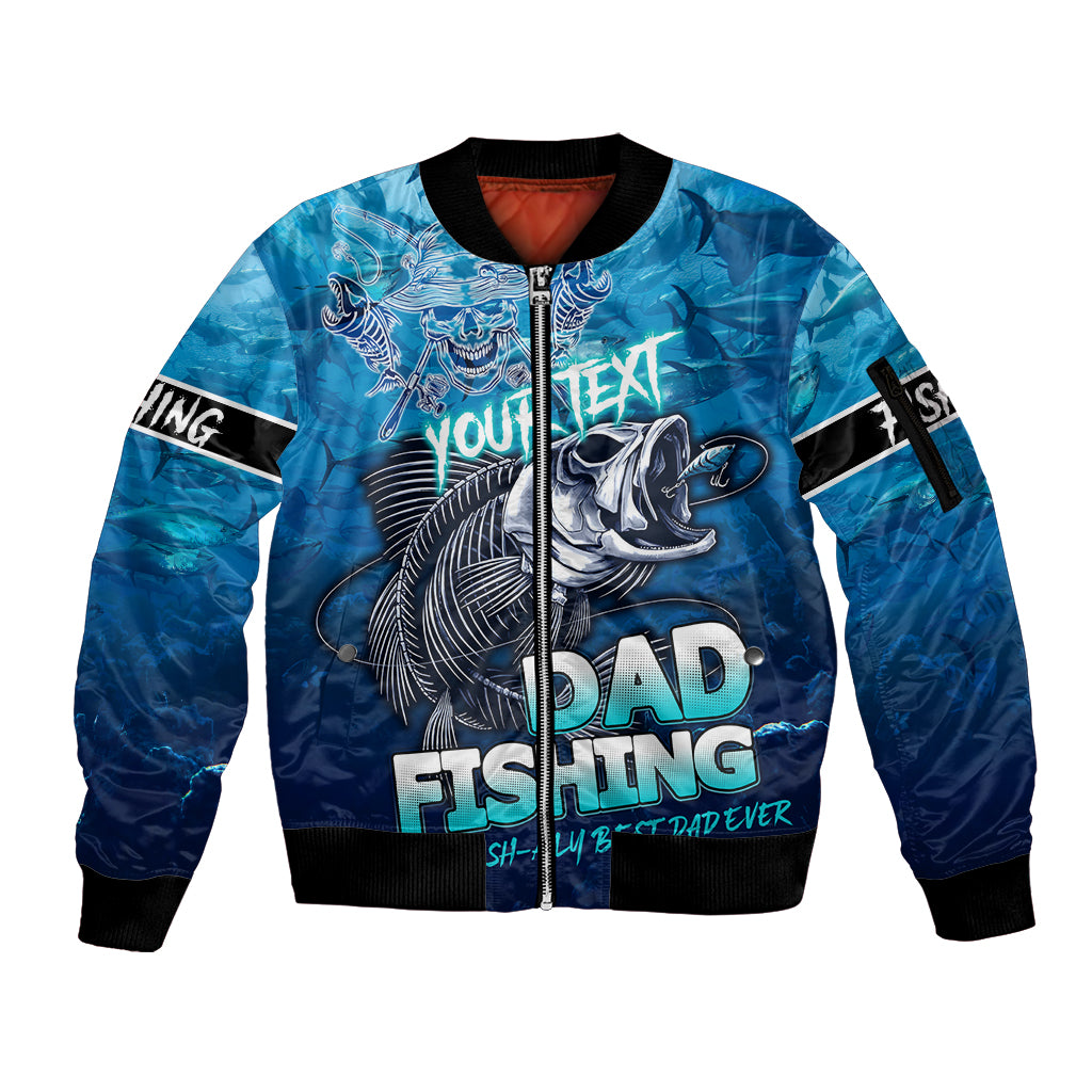 Personalized Father's Day Dad Fishing Skull Fisherman Sleeve Zip Bomber Jacket O Fish Ally Best Dad Ever - Wonder Print Shop