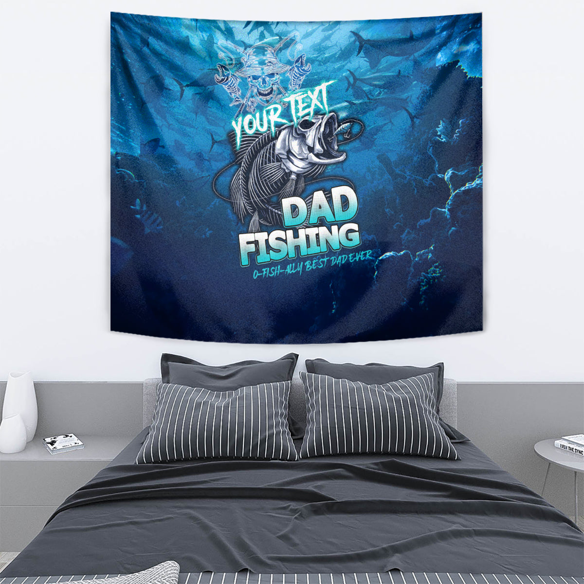 Personalized Father's Day Dad Fishing Skull Fisherman Tapestry O Fish Ally Best Dad Ever - Wonder Print Shop
