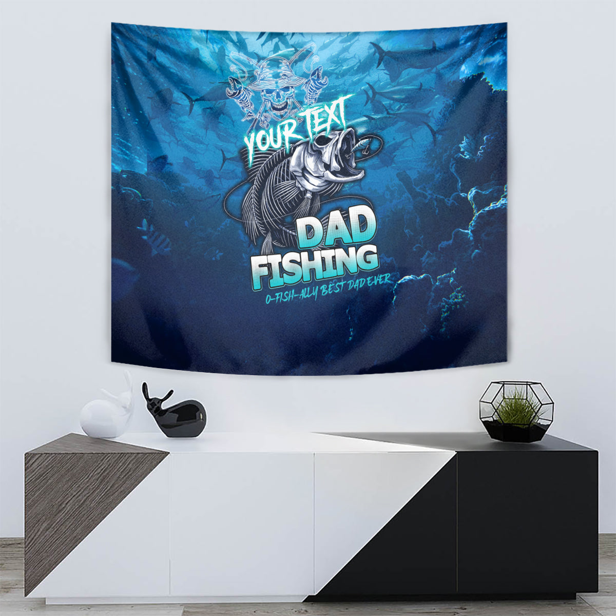 Personalized Father's Day Dad Fishing Skull Fisherman Tapestry O Fish Ally Best Dad Ever - Wonder Print Shop
