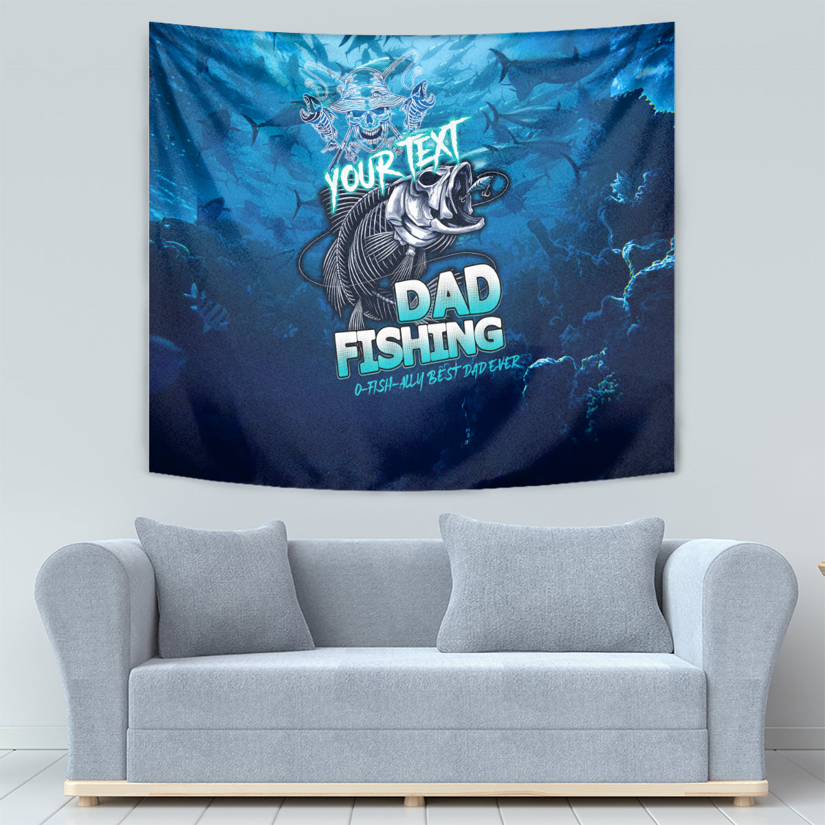 Personalized Father's Day Dad Fishing Skull Fisherman Tapestry O Fish Ally Best Dad Ever - Wonder Print Shop