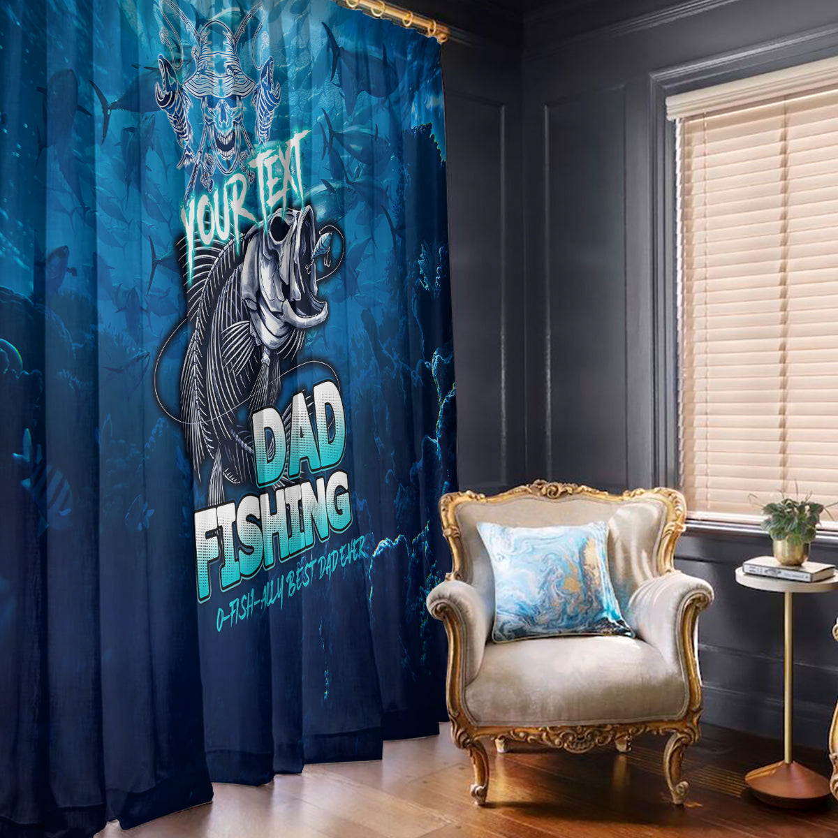 Personalized Father's Day Dad Fishing Skull Fisherman Window Curtain O Fish Ally Best Dad Ever - Wonder Print Shop