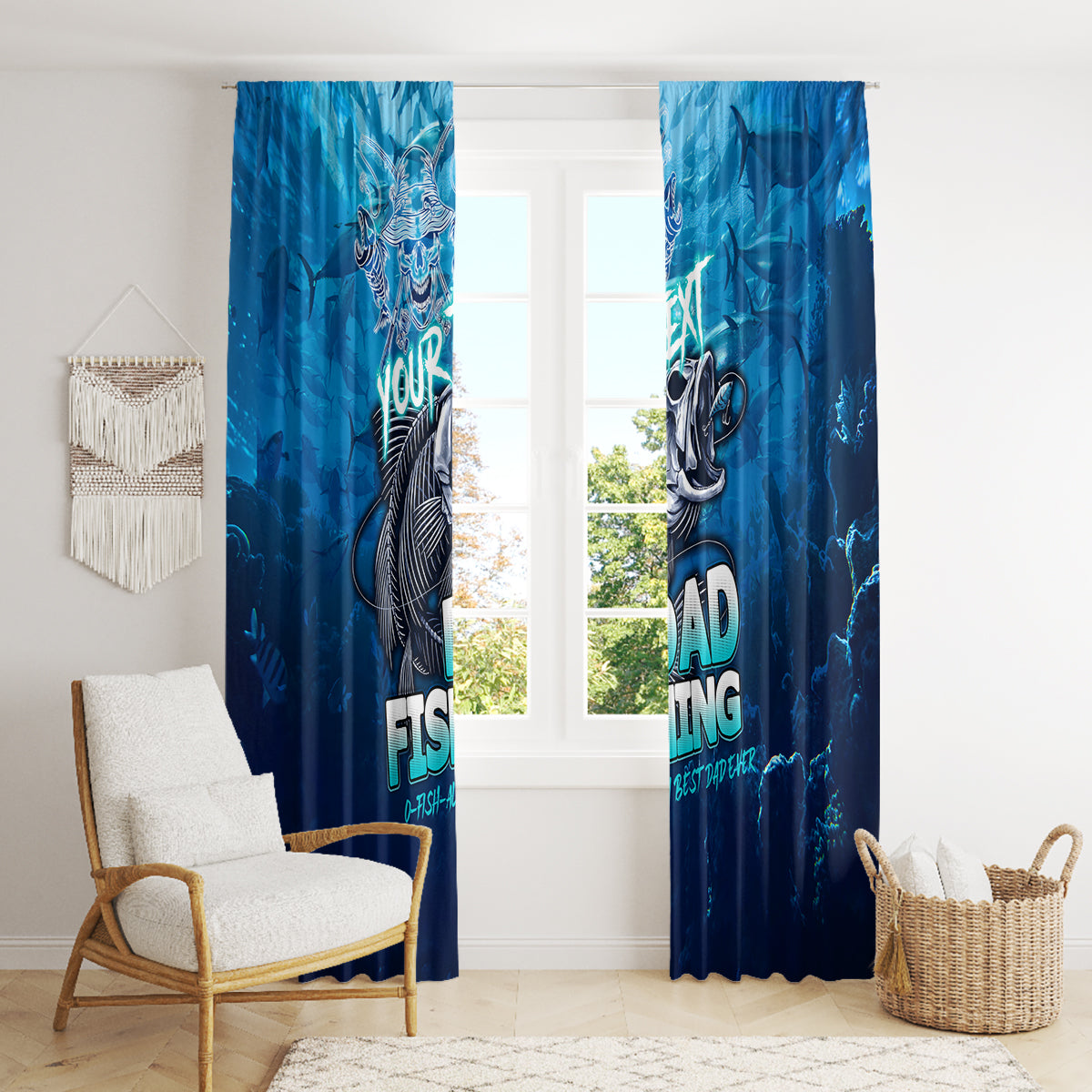 Personalized Father's Day Dad Fishing Skull Fisherman Window Curtain O Fish Ally Best Dad Ever - Wonder Print Shop