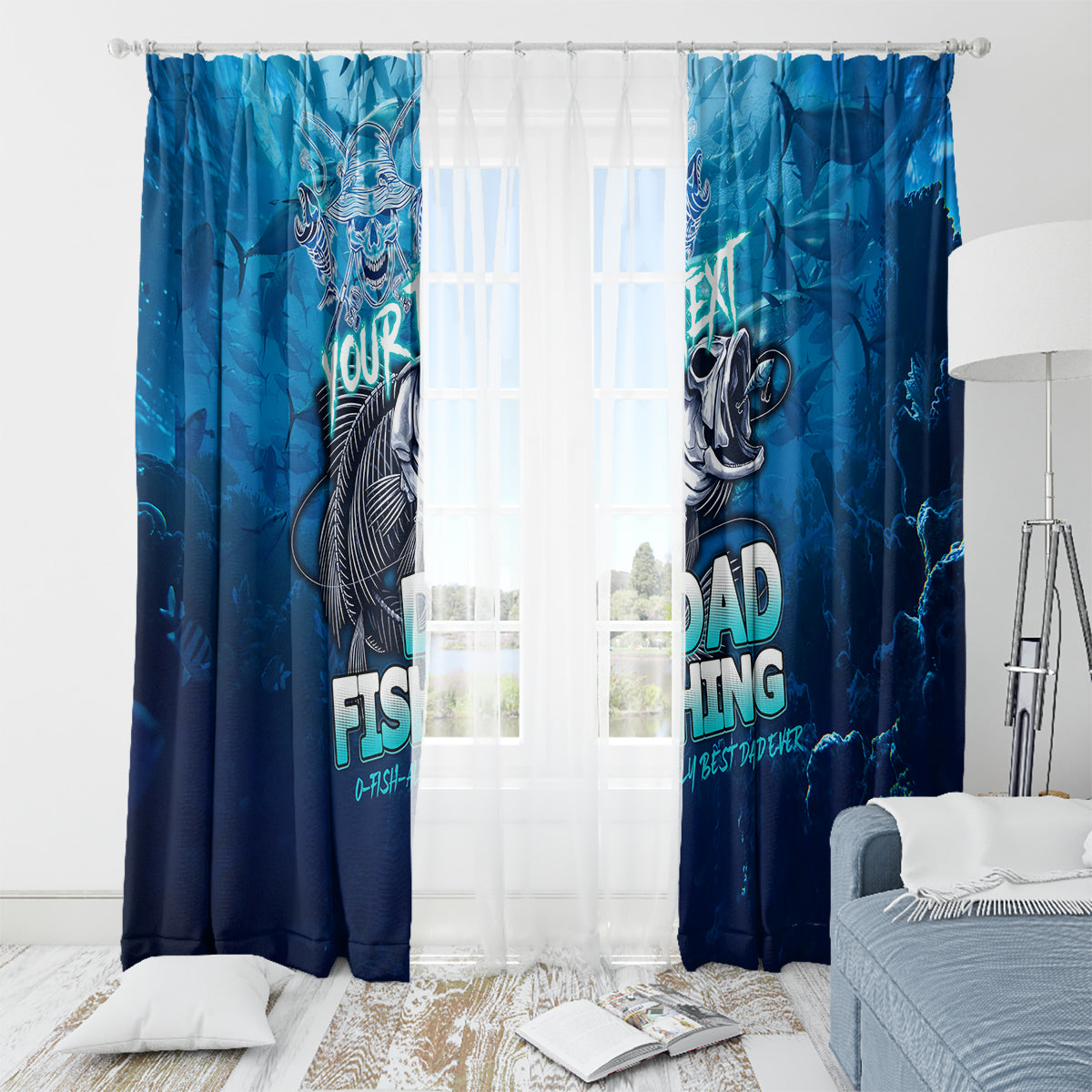 Personalized Father's Day Dad Fishing Skull Fisherman Window Curtain O Fish Ally Best Dad Ever - Wonder Print Shop