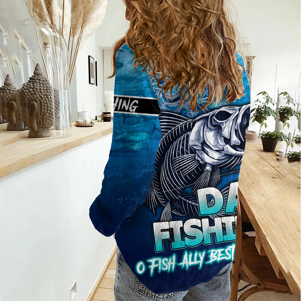 Personalized Father's Day Dad Fishing Skull Fisherman Women Casual Shirt O Fish Ally Best Dad Ever - Wonder Print Shop