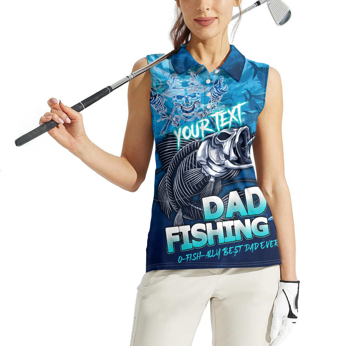 Personalized Father's Day Dad Fishing Skull Fisherman Women Sleeveless Polo Shirt O Fish Ally Best Dad Ever - Wonder Print Shop