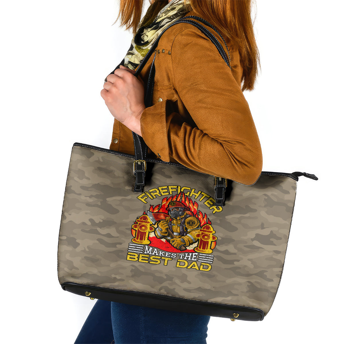 Firefighter Make The Best Dad Leather Tote Bag Father's Day - Wonder Print Shop