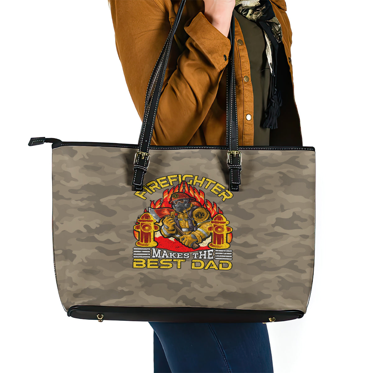 Firefighter Make The Best Dad Leather Tote Bag Father's Day - Wonder Print Shop