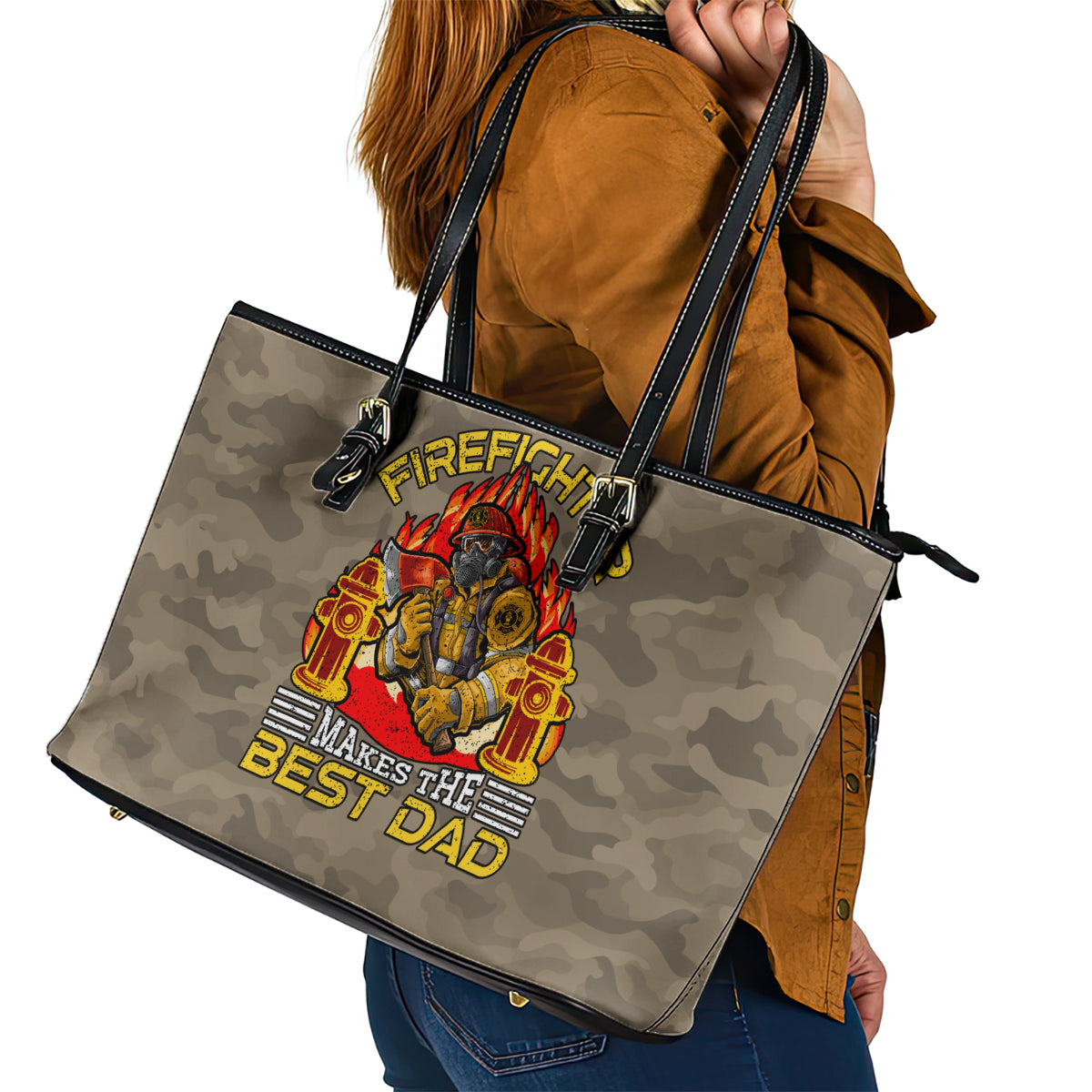 Firefighter Make The Best Dad Leather Tote Bag Father's Day - Wonder Print Shop