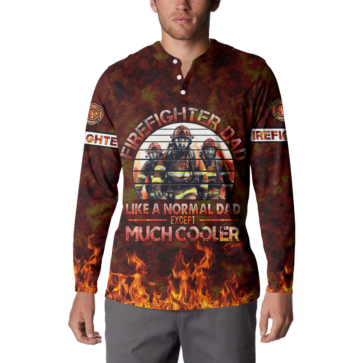 Father and Kids Firefighter Button Sweatshirt Like A Normal Dad - Wonder Print Shop