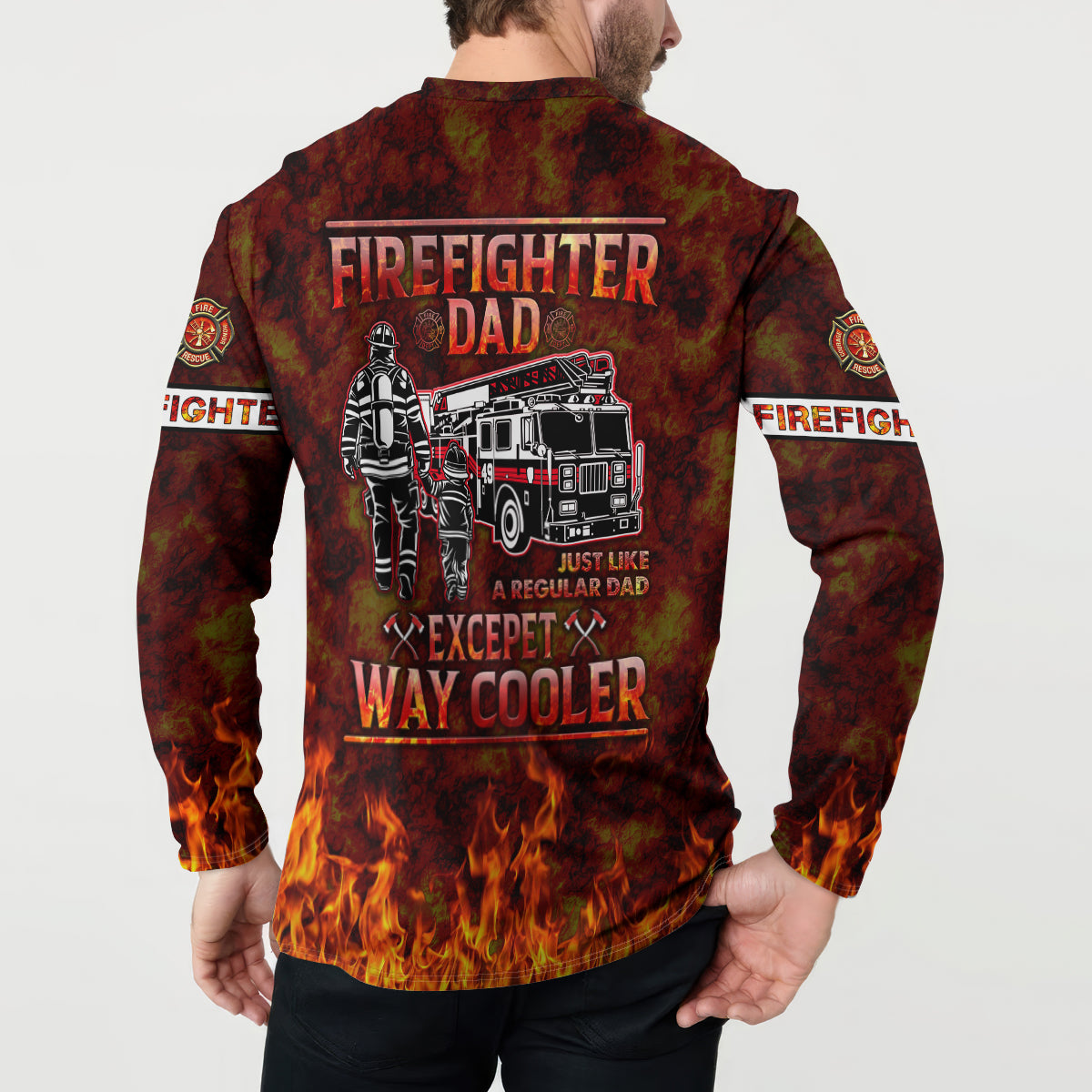 Father and Kids Firefighter Button Sweatshirt Like A Normal Dad - Wonder Print Shop