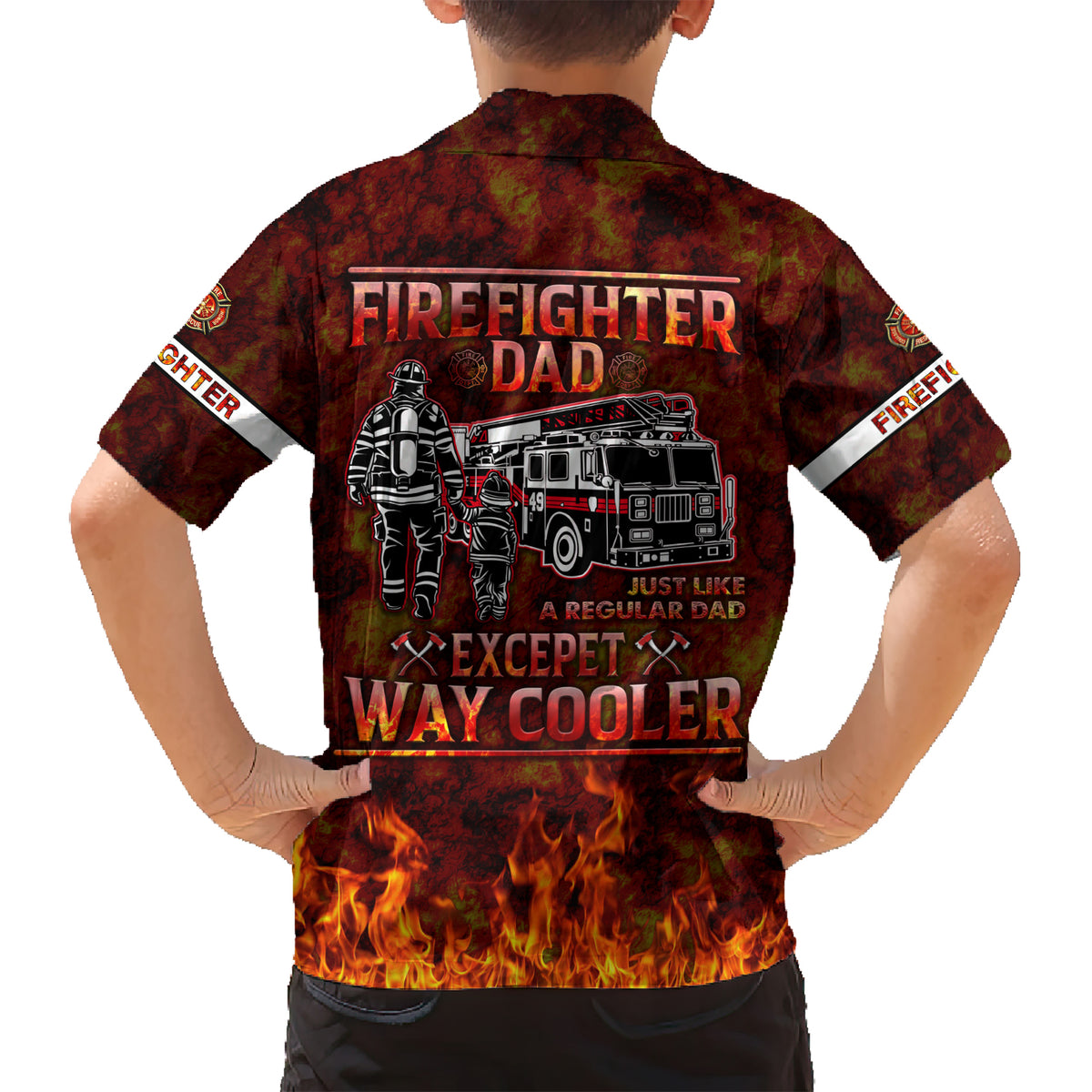 Father and Kids Firefighter Kid Hawaiian Shirt Like A Normal Dad - Wonder Print Shop