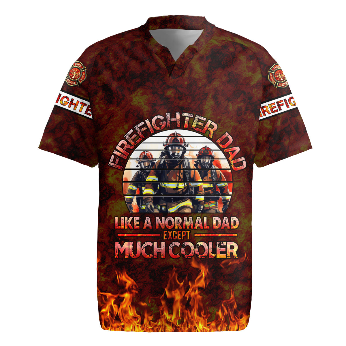 Father and Kids Firefighter Rugby Jersey Like A Normal Dad - Wonder Print Shop