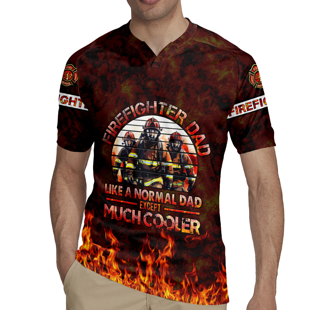 Father and Kids Firefighter Rugby Jersey Like A Normal Dad - Wonder Print Shop