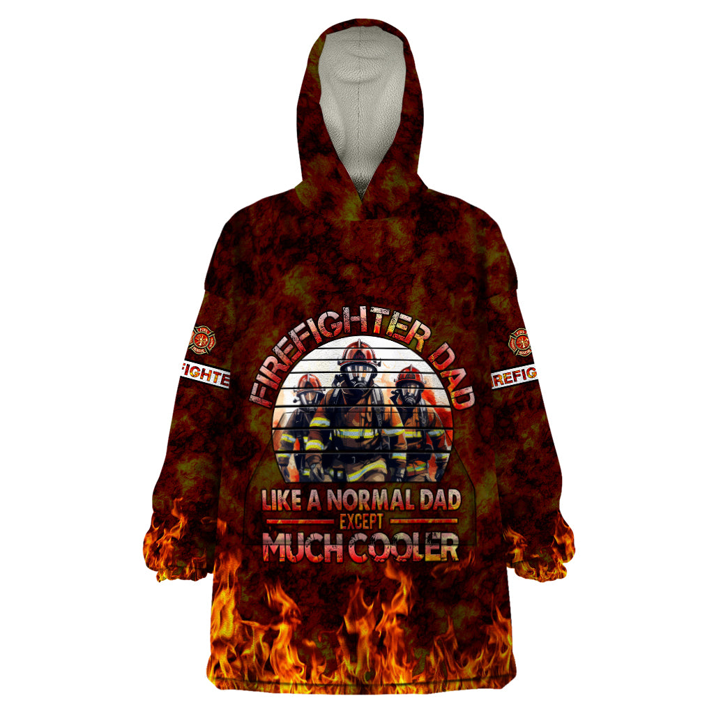 Father and Kids Firefighter Wearable Blanket Hoodie Like A Normal Dad