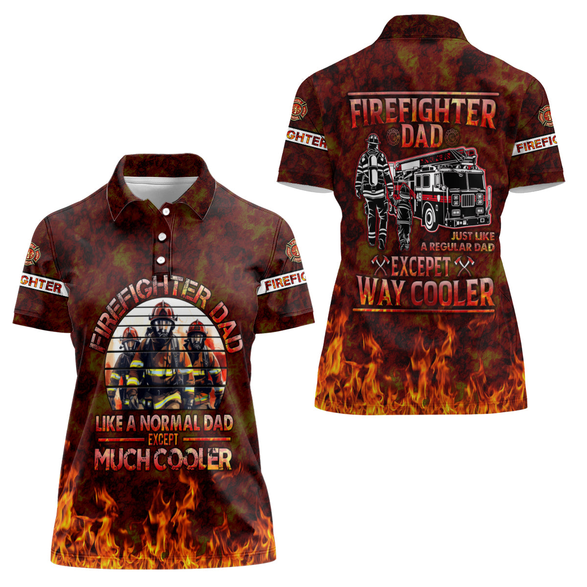 Father and Kids Firefighter Women Polo Shirt Like A Normal Dad - Wonder Print Shop