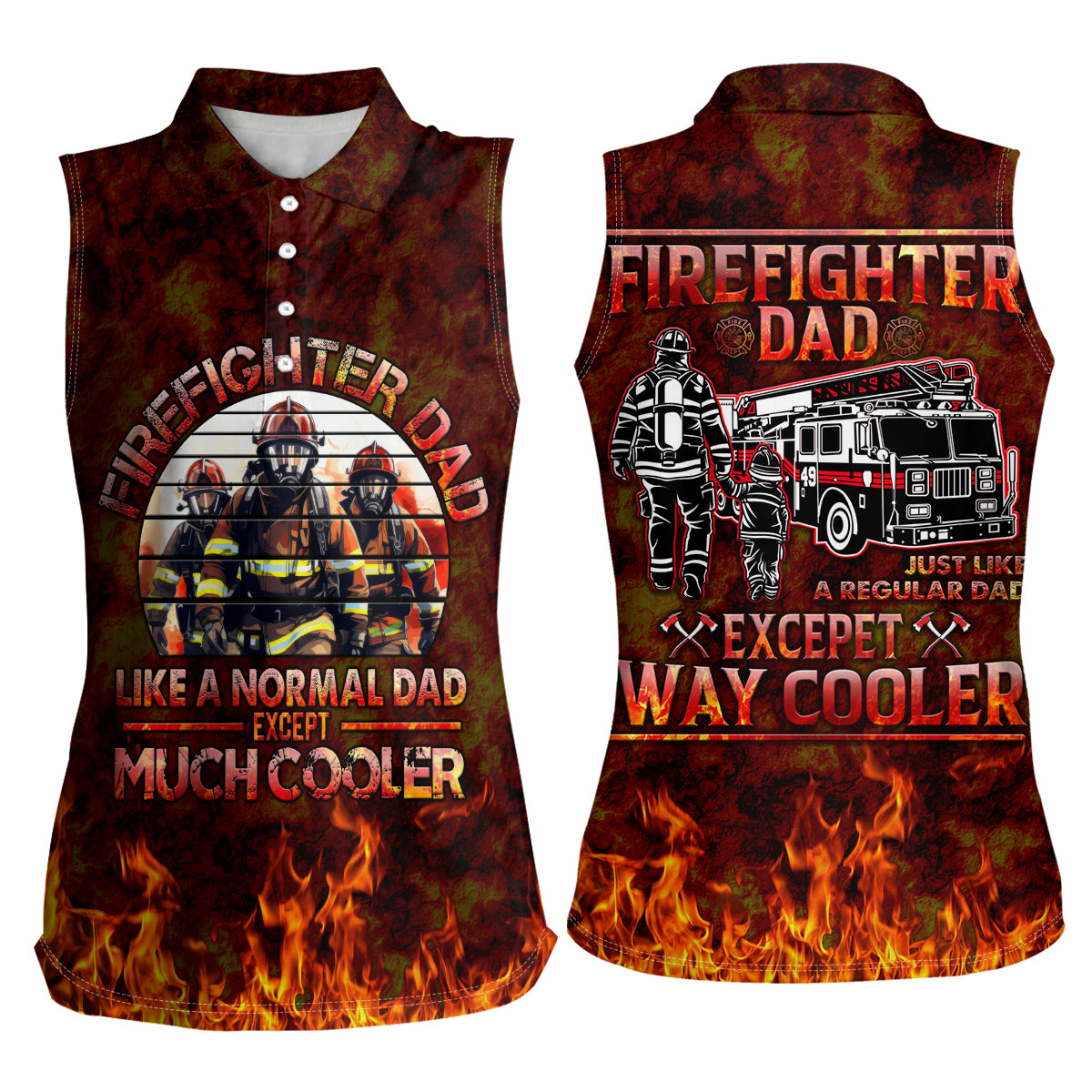 Father and Kids Firefighter Women Sleeveless Polo Shirt Like A Normal Dad - Wonder Print Shop
