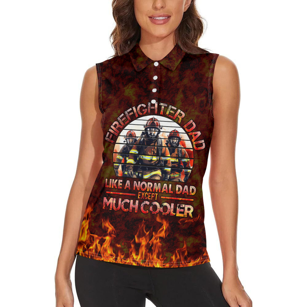 Father and Kids Firefighter Women Sleeveless Polo Shirt Like A Normal Dad - Wonder Print Shop