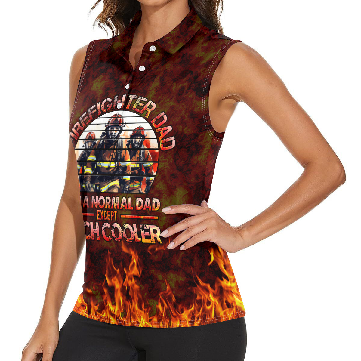 Father and Kids Firefighter Women Sleeveless Polo Shirt Like A Normal Dad - Wonder Print Shop