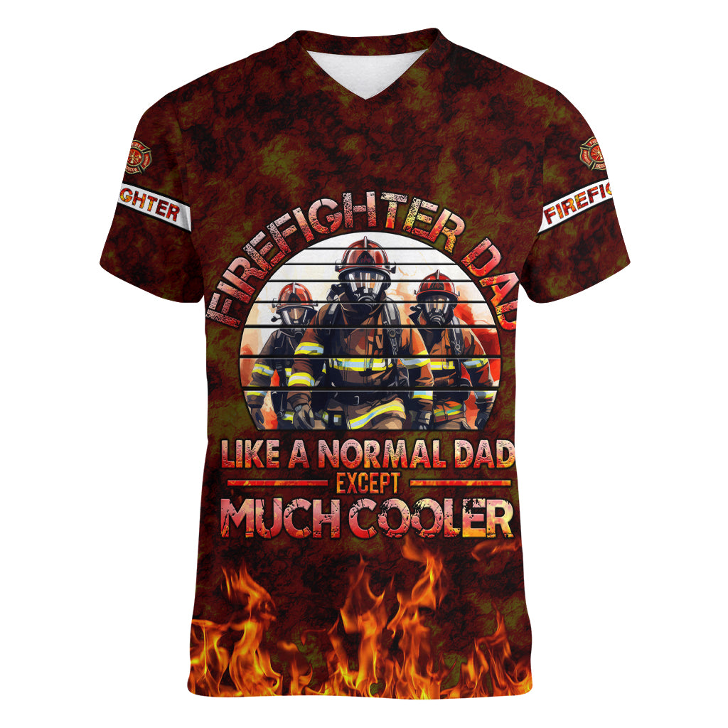 Father and Kids Firefighter Women V-Neck T-Shirt Like A Normal Dad - Wonder Print Shop