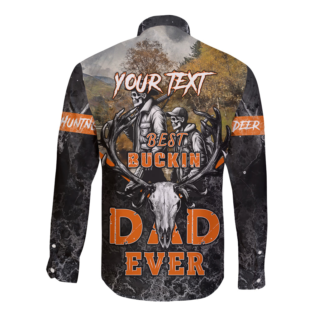 Father's Day Skull Deer Hunting Long Sleeve Button Shirt Best Buckin Dad Ever - Wonder Print Shop