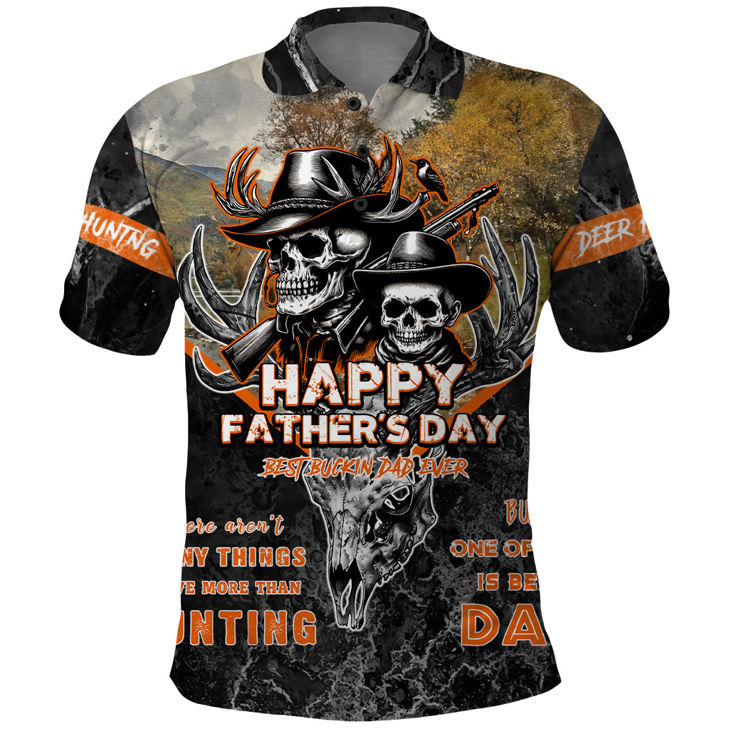 Father's Day Skull Deer Hunting Polo Shirt Best Buckin Dad Ever