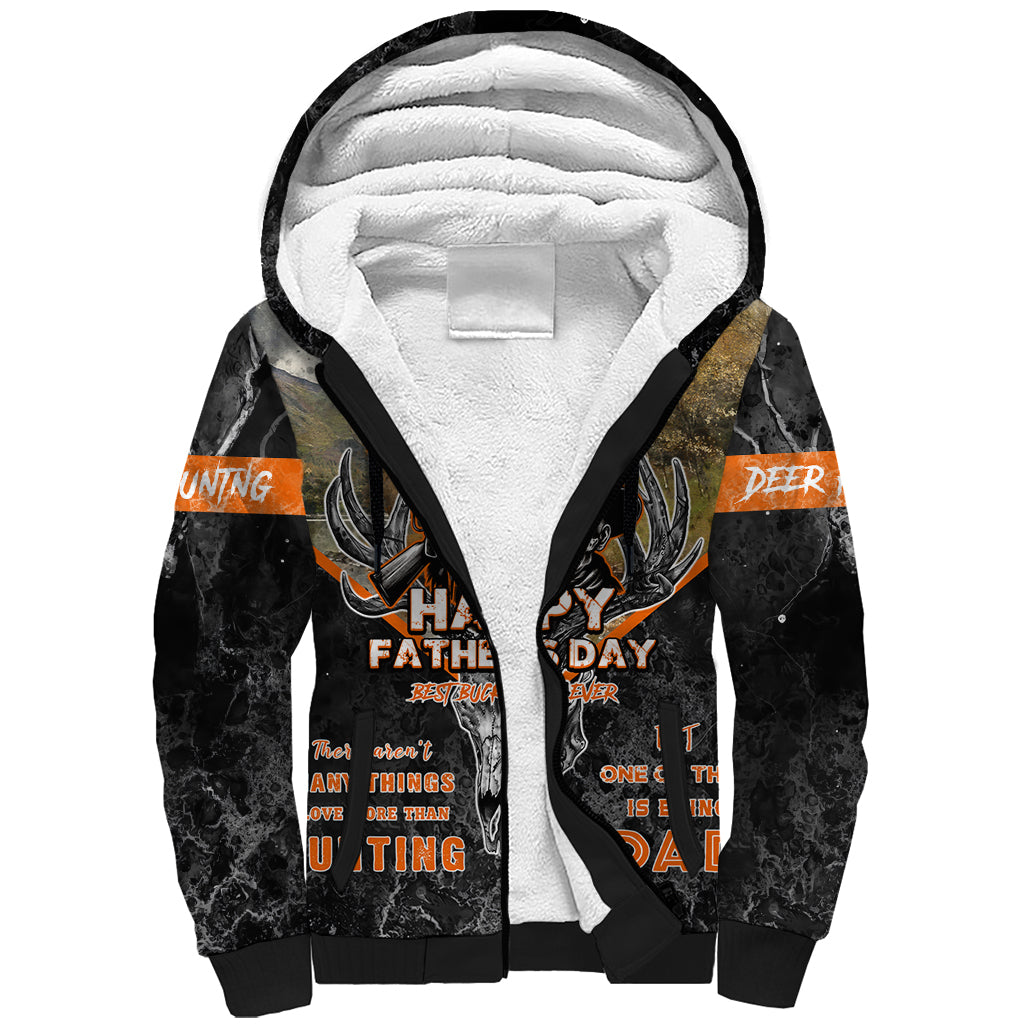 Father's Day Skull Deer Hunting Sherpa Hoodie Best Buckin Dad Ever - Wonder Print Shop