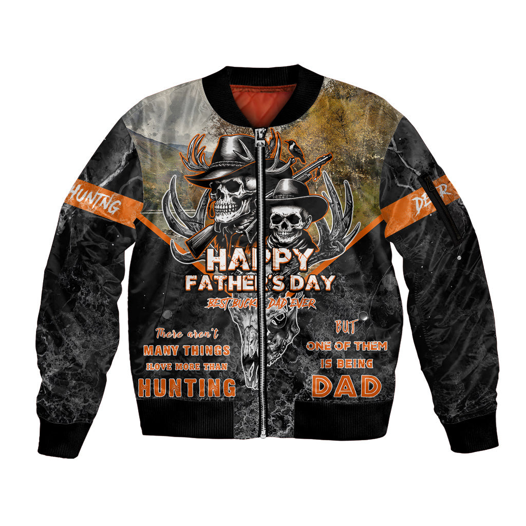 Father's Day Skull Deer Hunting Sleeve Zip Bomber Jacket Best Buckin Dad Ever - Wonder Print Shop