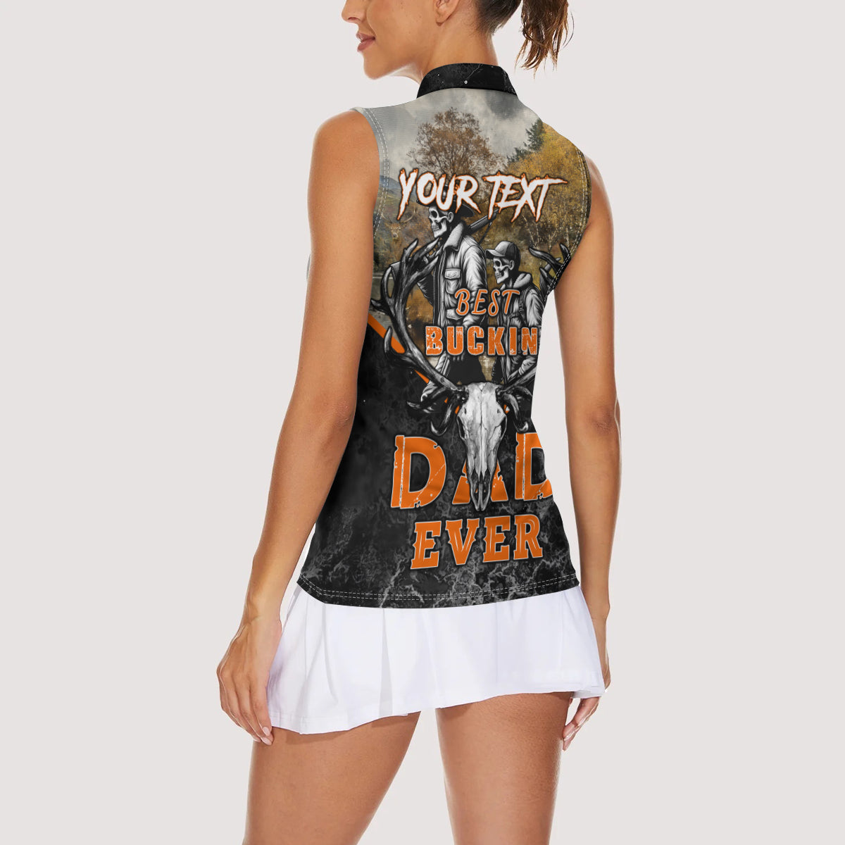 Father's Day Skull Deer Hunting Women Sleeveless Polo Shirt Best Buckin Dad Ever - Wonder Print Shop
