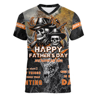 Father's Day Skull Deer Hunting Women V-Neck T-Shirt Best Buckin Dad Ever - Wonder Print Shop