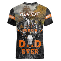 Father's Day Skull Deer Hunting Women V-Neck T-Shirt Best Buckin Dad Ever - Wonder Print Shop