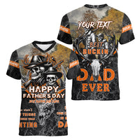 Father's Day Skull Deer Hunting Women V-Neck T-Shirt Best Buckin Dad Ever - Wonder Print Shop