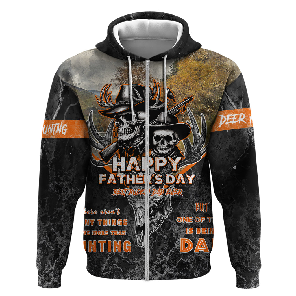 Father's Day Skull Deer Hunting Zip Hoodie Best Buckin Dad Ever - Wonder Print Shop