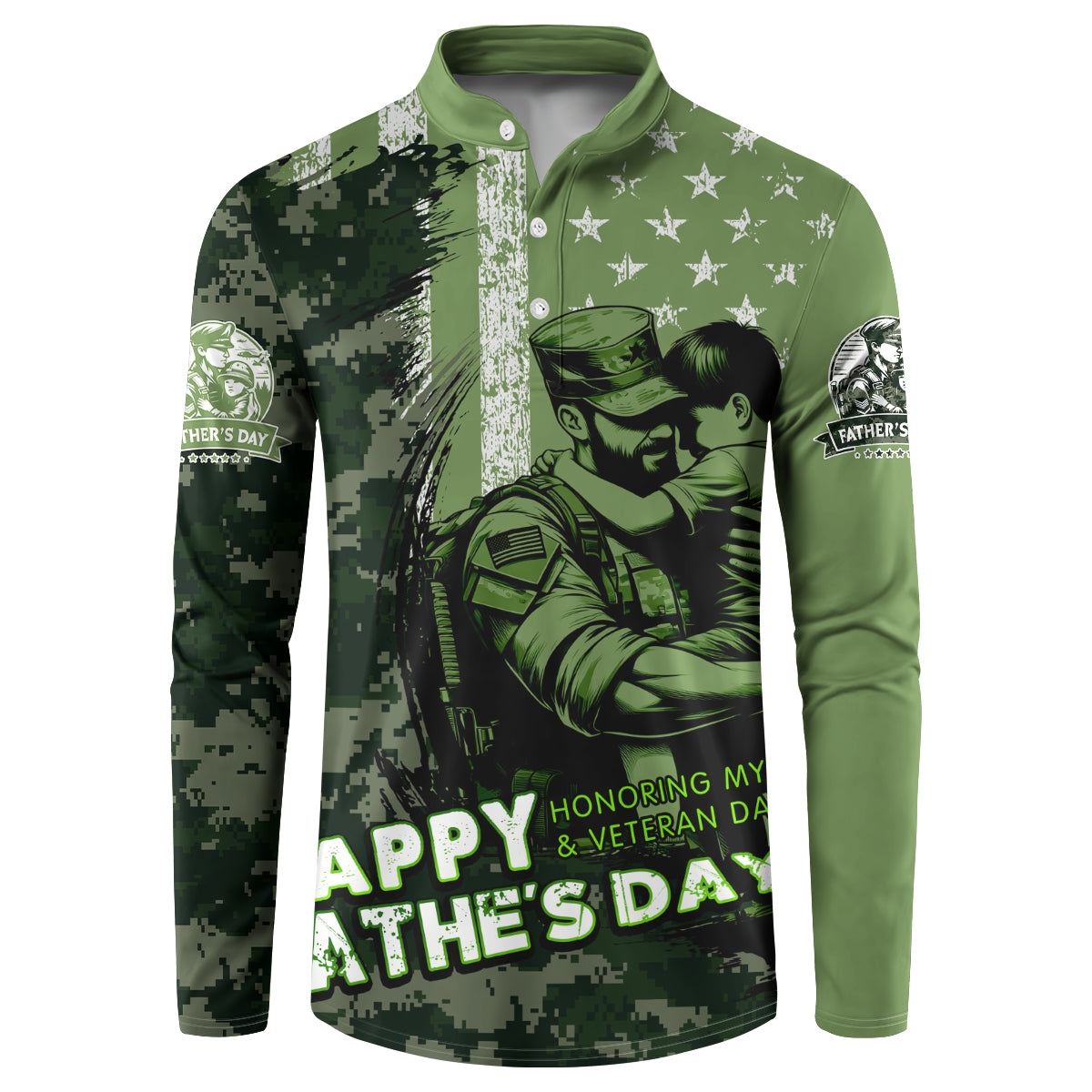 Veteran Father's Day My Hero Button Sweatshirt Veteran Dad - Wonder Print Shop