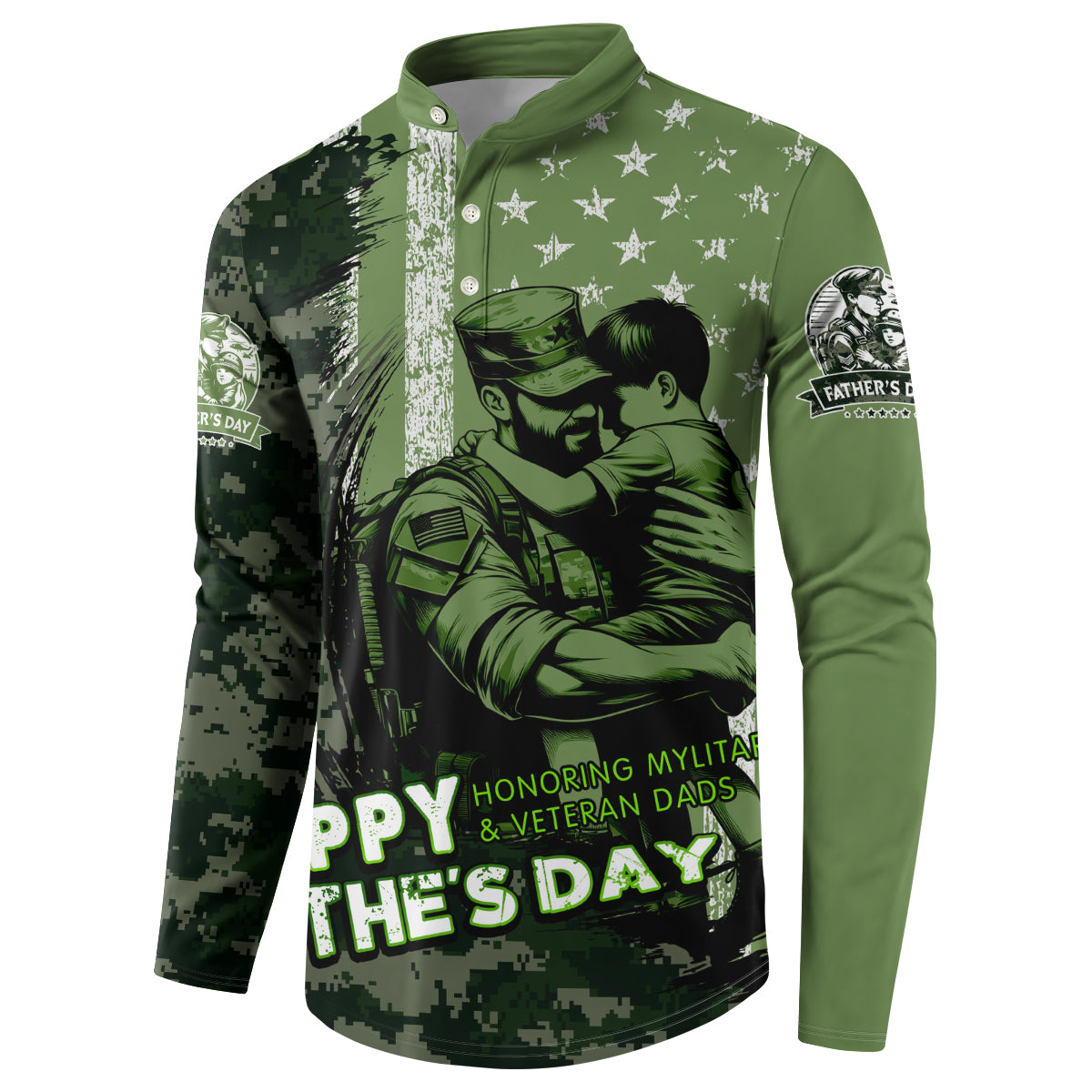 Veteran Father's Day My Hero Button Sweatshirt Veteran Dad - Wonder Print Shop