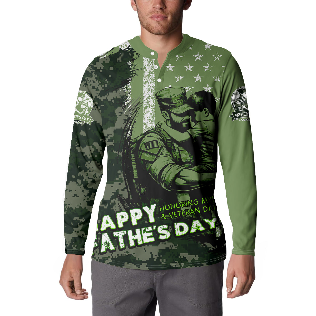 Veteran Father's Day My Hero Button Sweatshirt Veteran Dad - Wonder Print Shop