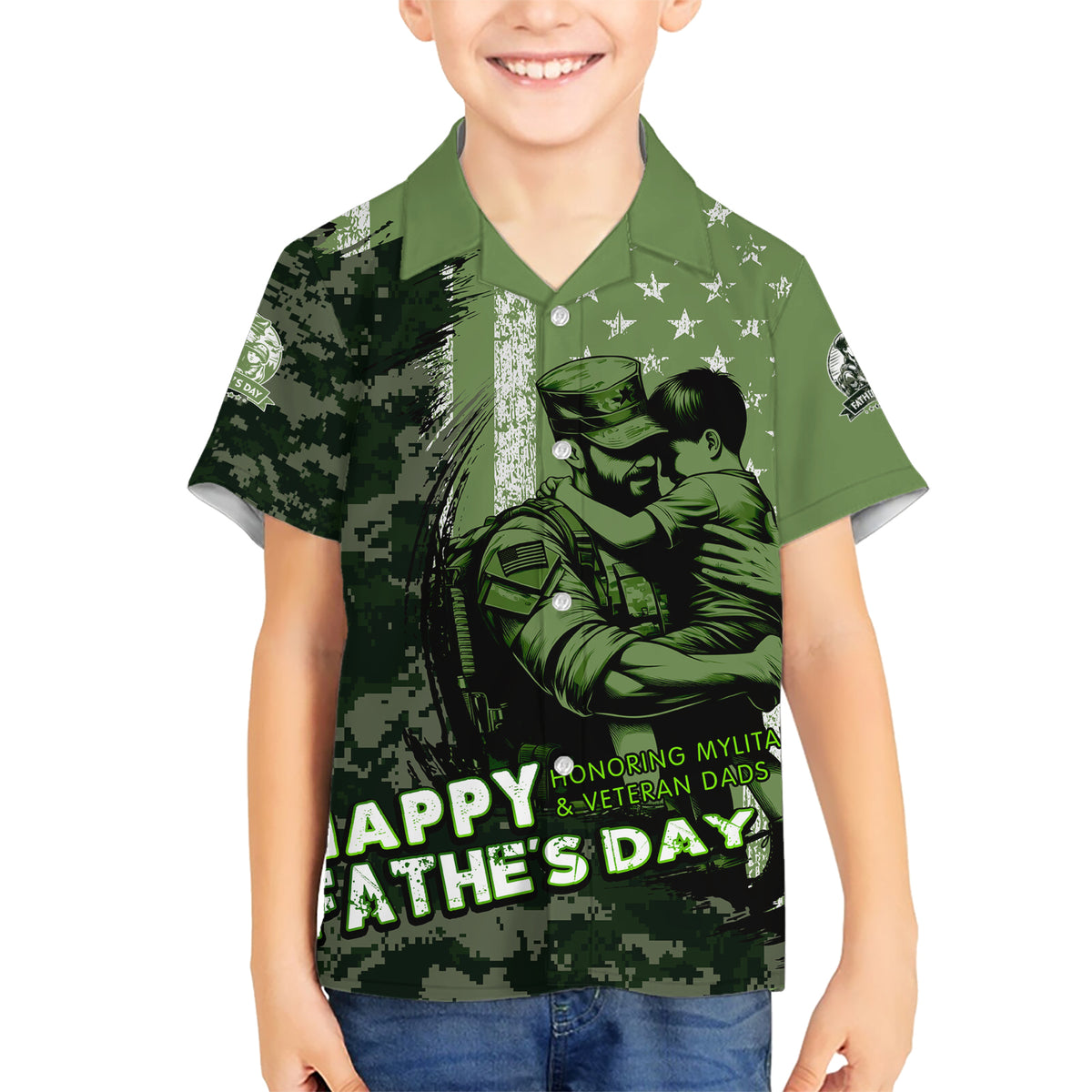 Veteran Father's Day My Hero Kid Hawaiian Shirt Veteran Dad - Wonder Print Shop