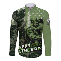 Veteran Father's Day My Hero Long Sleeve Button Shirt Veteran Dad - Wonder Print Shop