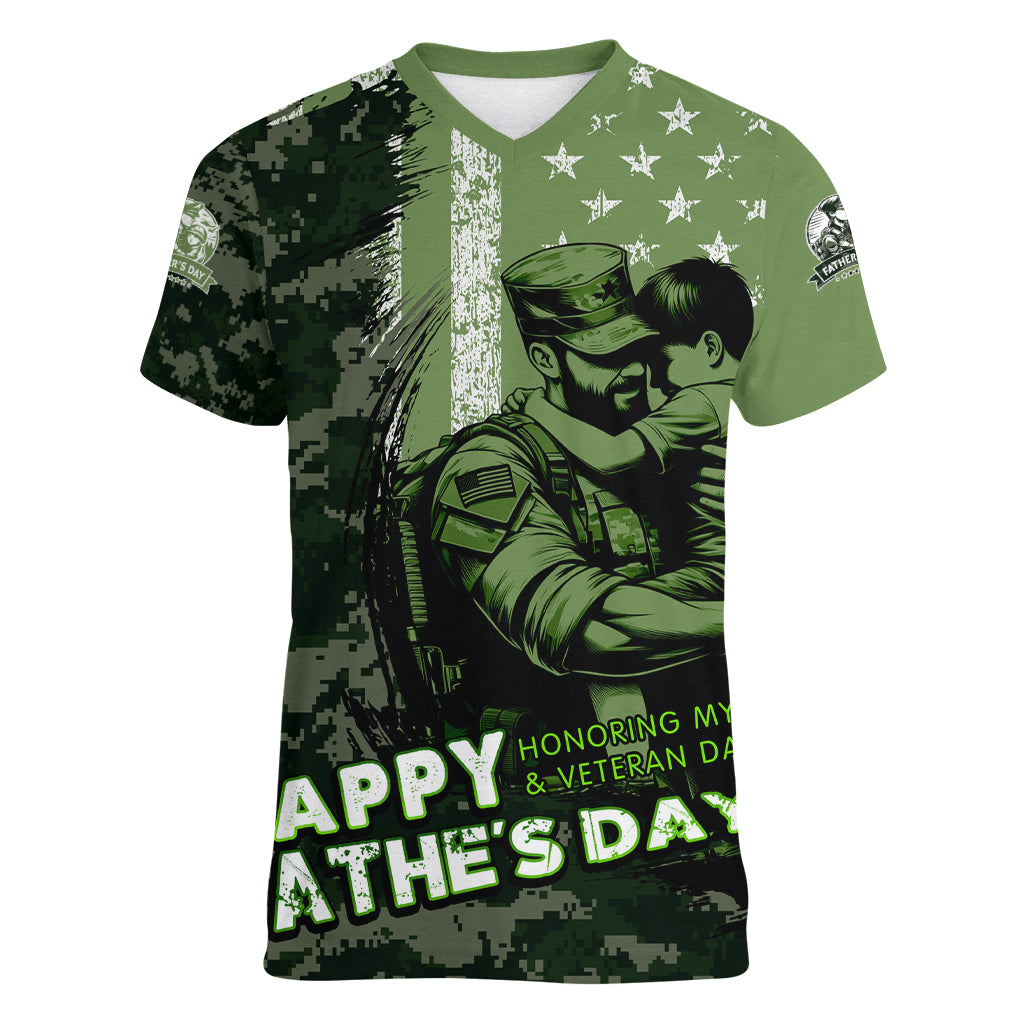 Veteran Father's Day My Hero Women V-Neck T-Shirt Veteran Dad - Wonder Print Shop