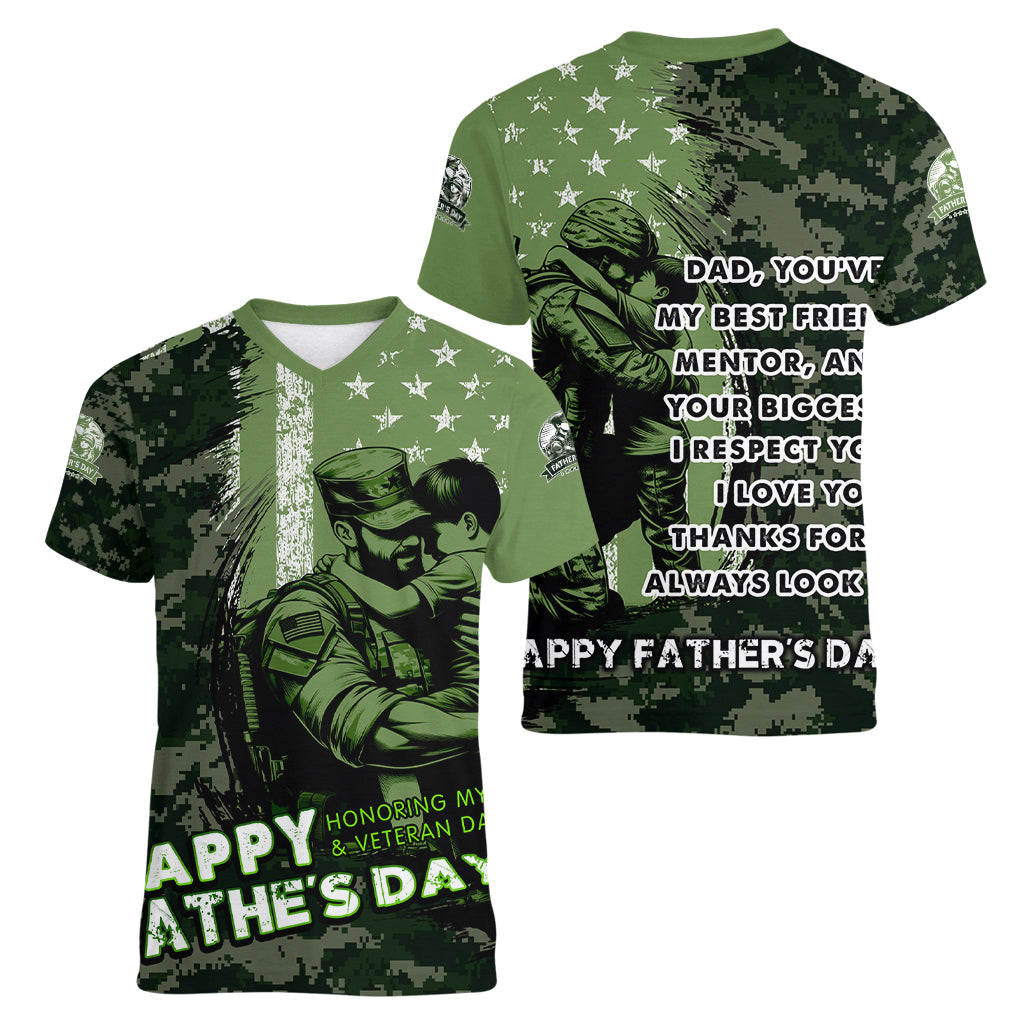 Veteran Father's Day My Hero Women V-Neck T-Shirt Veteran Dad - Wonder Print Shop