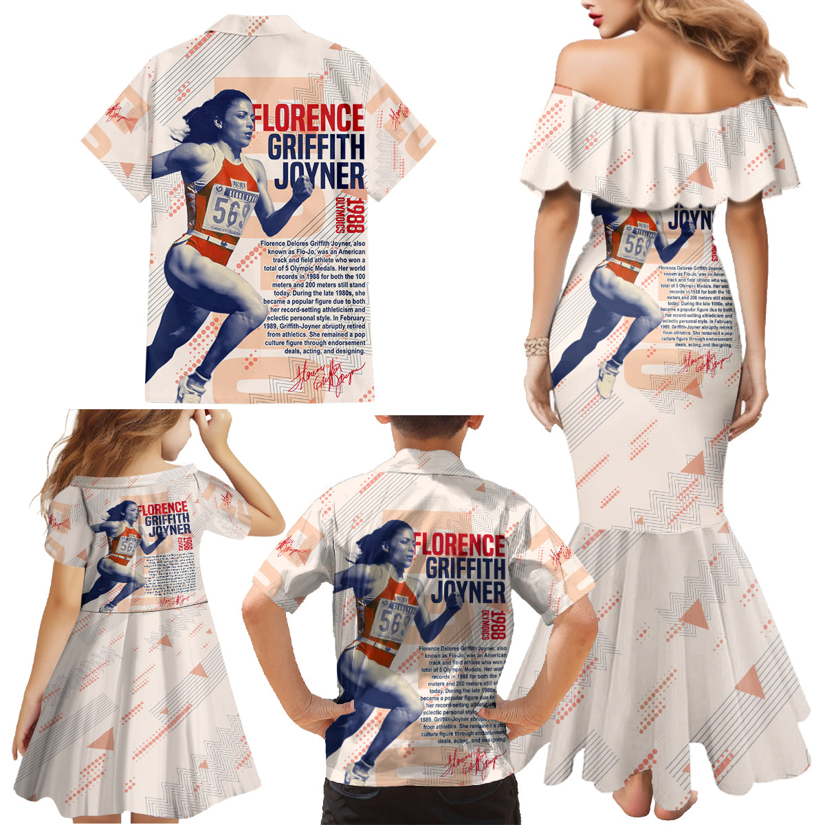 The Phenomenal Woman Flo-Jo Family Matching Mermaid Dress and Hawaiian Shirt 1988 - Wonder Print Shop