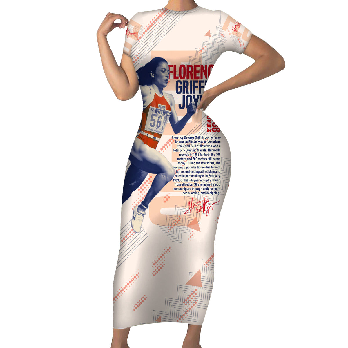 The Phenomenal Woman Flo-Jo Short Sleeve Bodycon Dress 1988 - Wonder Print Shop