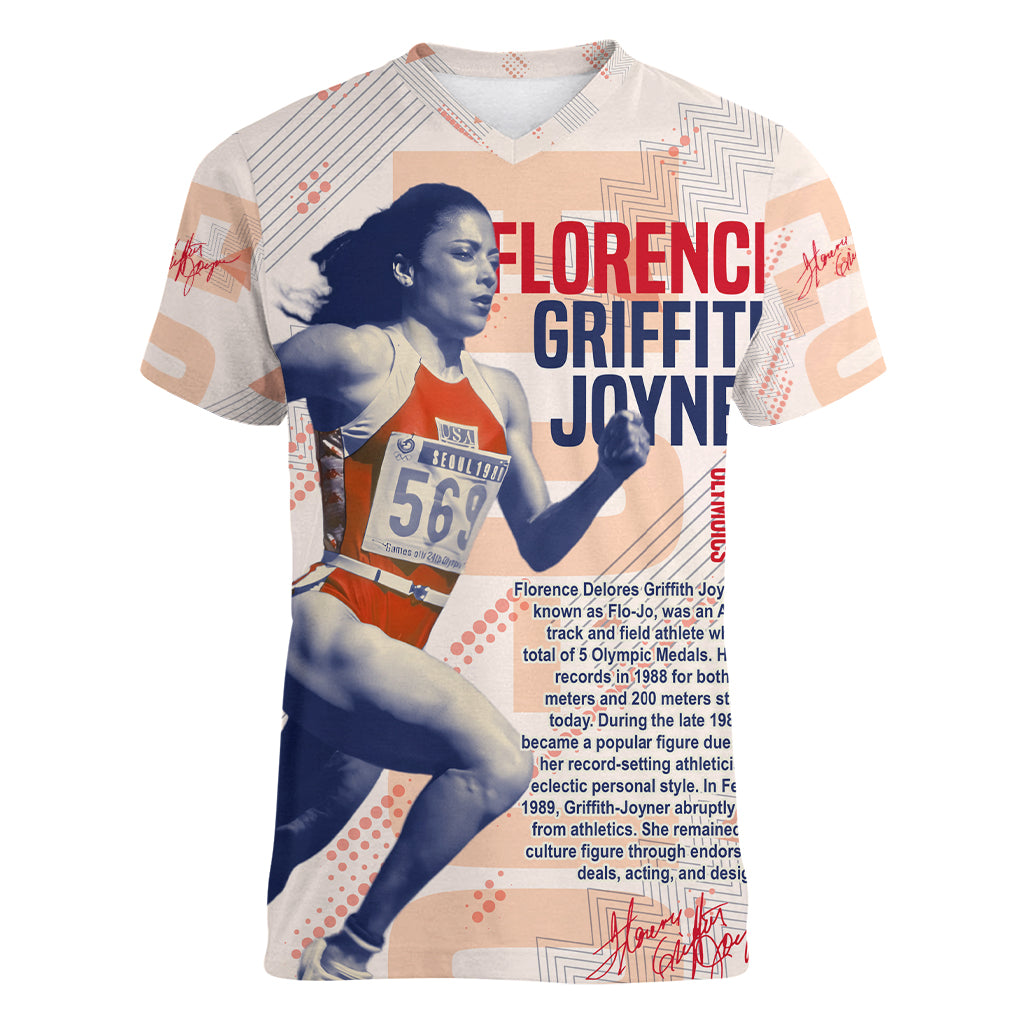 The Phenomenal Woman Flo-Jo Women V Neck T Shirt 1988 - Wonder Print Shop