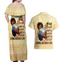 Afro Nurses Couples Matching Off Shoulder Maxi Dress and Hawaiian Shirt Black Queen African - Wonder Print Shop