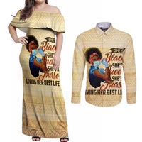 Afro Nurses Couples Matching Off Shoulder Maxi Dress and Long Sleeve Button Shirt Black Queen African - Wonder Print Shop