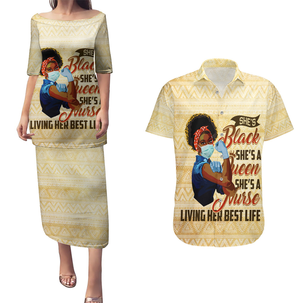 Afro Nurses Couples Matching Puletasi and Hawaiian Shirt Black Queen African - Wonder Print Shop