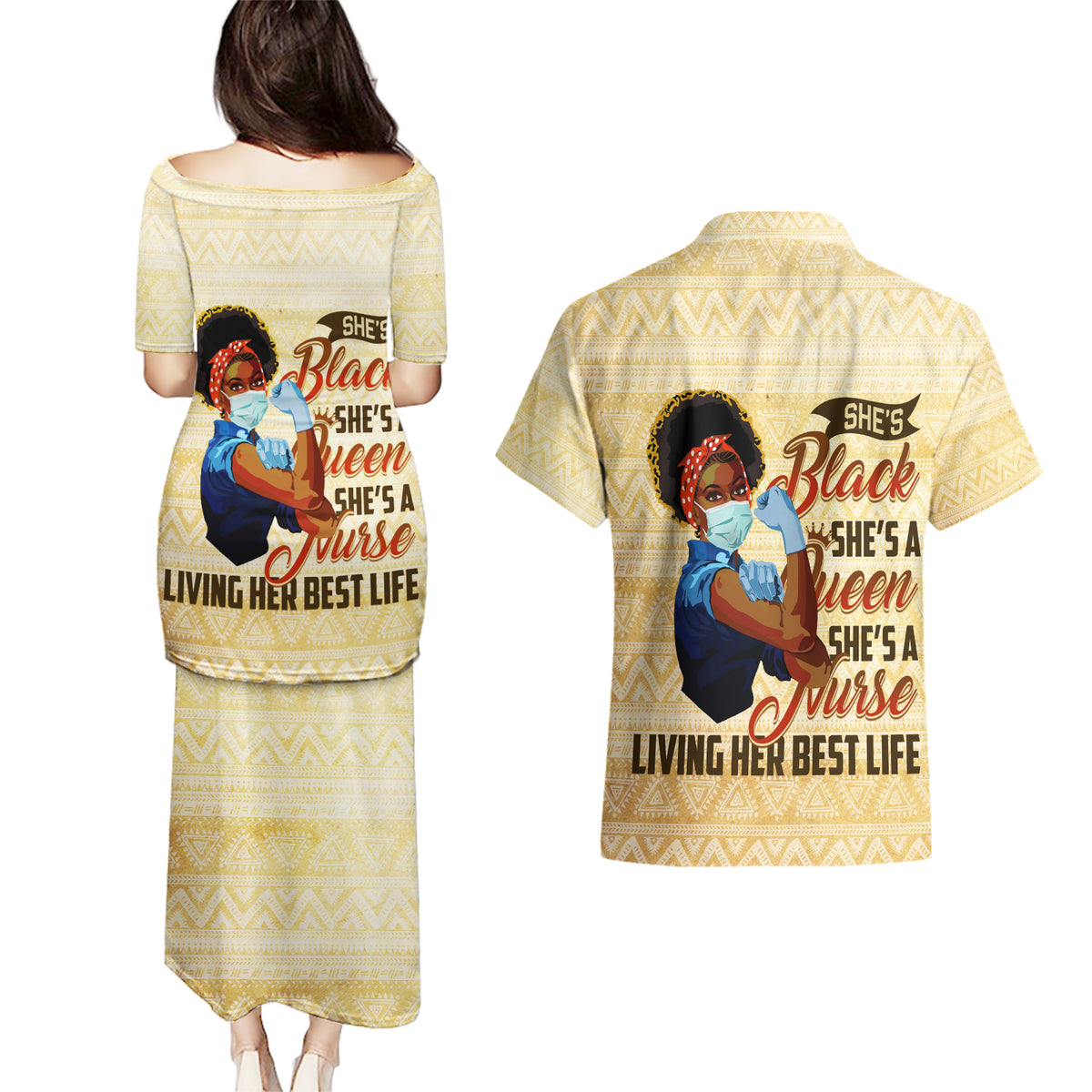 Afro Nurses Couples Matching Puletasi and Hawaiian Shirt Black Queen African - Wonder Print Shop